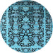 Round Machine Washable Oriental Light Blue Industrial Rug, wshurb1516lblu