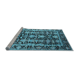 Sideview of Machine Washable Oriental Light Blue Industrial Rug, wshurb1516lblu