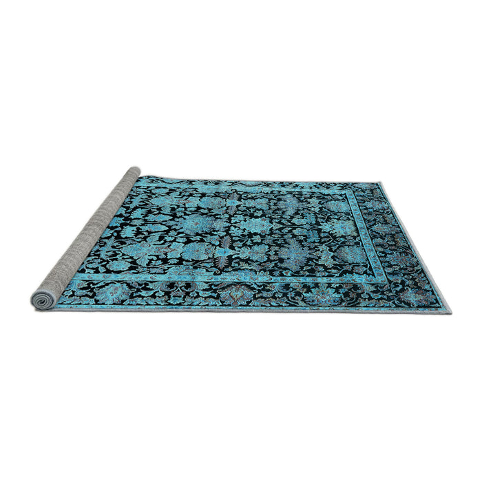 Sideview of Machine Washable Oriental Light Blue Industrial Rug, wshurb1516lblu