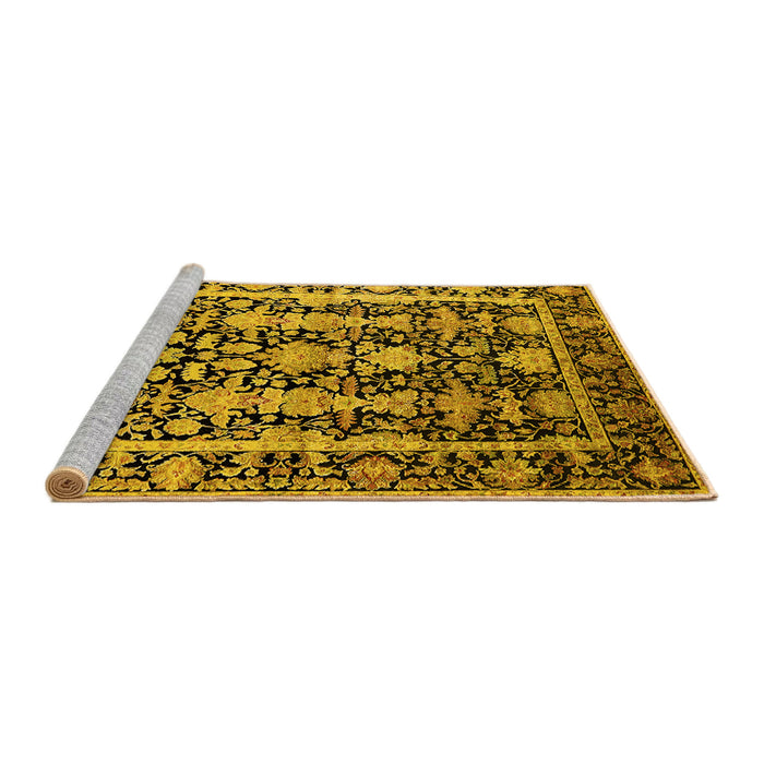 Sideview of Machine Washable Oriental Yellow Industrial Rug, wshurb1516yw