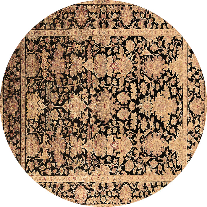 Round Machine Washable Oriental Brown Industrial Rug, wshurb1516brn
