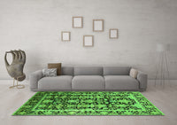 Machine Washable Oriental Green Industrial Rug, wshurb1516grn