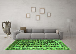 Machine Washable Oriental Green Industrial Area Rugs in a Living Room,, wshurb1516grn