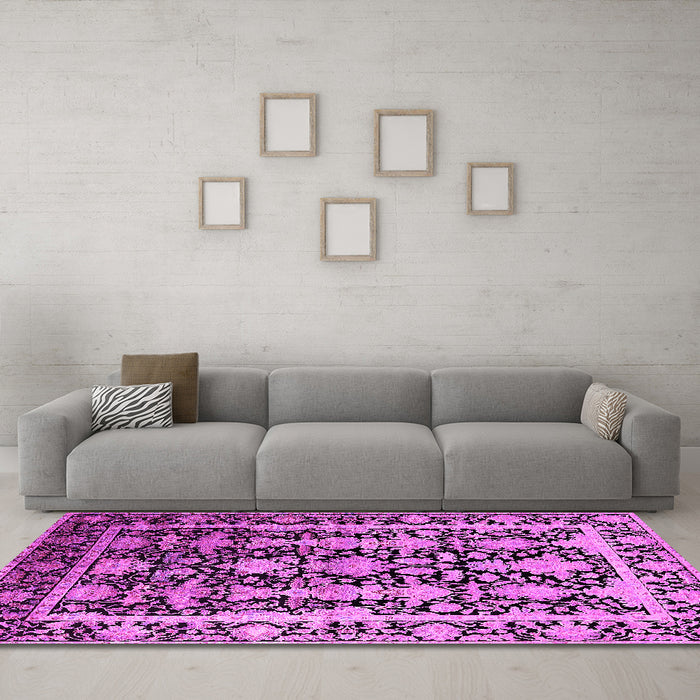 Machine Washable Oriental Pink Industrial Rug in a Living Room, wshurb1516pnk