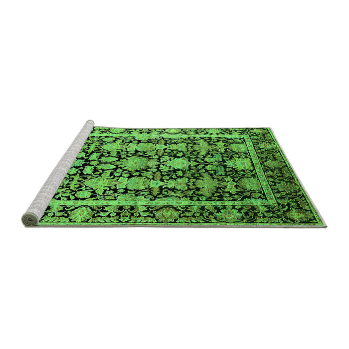 Sideview of Machine Washable Oriental Green Industrial Area Rugs, wshurb1516grn
