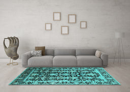 Machine Washable Oriental Turquoise Industrial Area Rugs in a Living Room,, wshurb1516turq