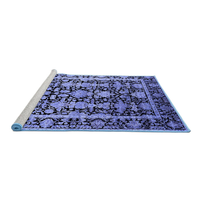 Sideview of Machine Washable Oriental Blue Industrial Rug, wshurb1516blu