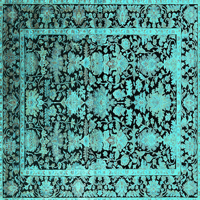 Square Machine Washable Oriental Turquoise Industrial Area Rugs, wshurb1516turq