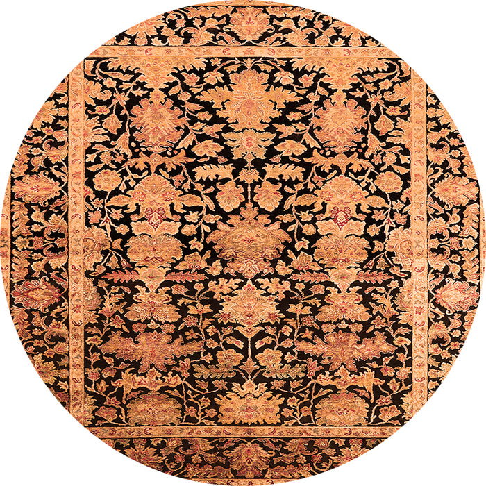 Round Machine Washable Oriental Orange Industrial Area Rugs, wshurb1516org