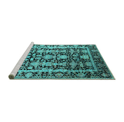 Sideview of Machine Washable Oriental Turquoise Industrial Area Rugs, wshurb1516turq