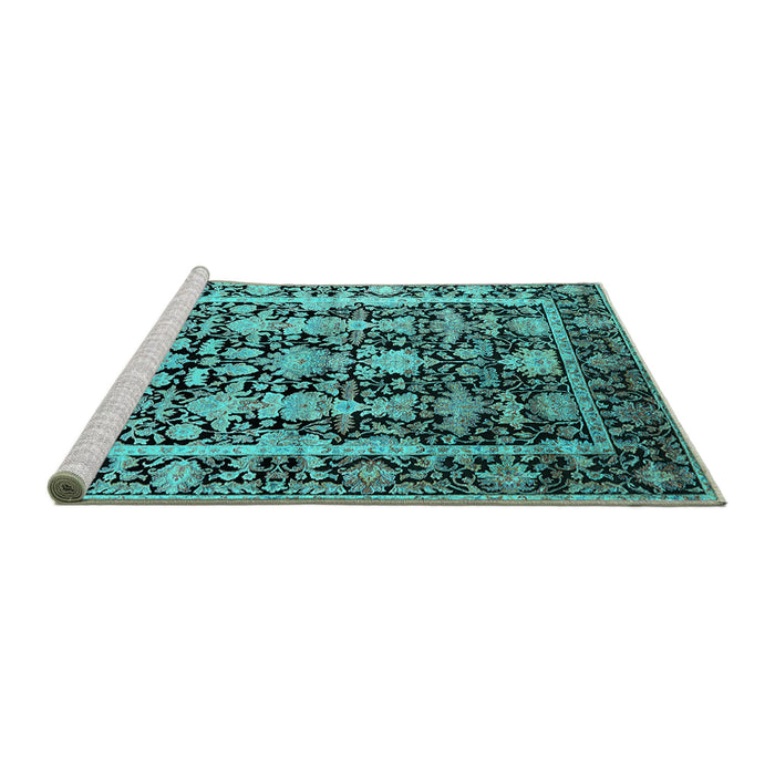 Sideview of Machine Washable Oriental Turquoise Industrial Area Rugs, wshurb1516turq