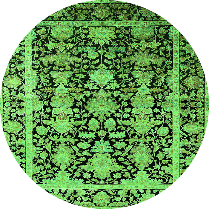 Round Machine Washable Oriental Green Industrial Area Rugs, wshurb1516grn
