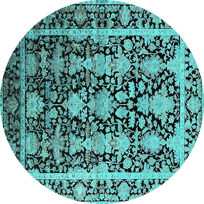 Round Machine Washable Oriental Turquoise Industrial Area Rugs, wshurb1516turq