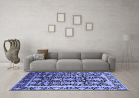 Machine Washable Oriental Blue Industrial Rug, wshurb1516blu