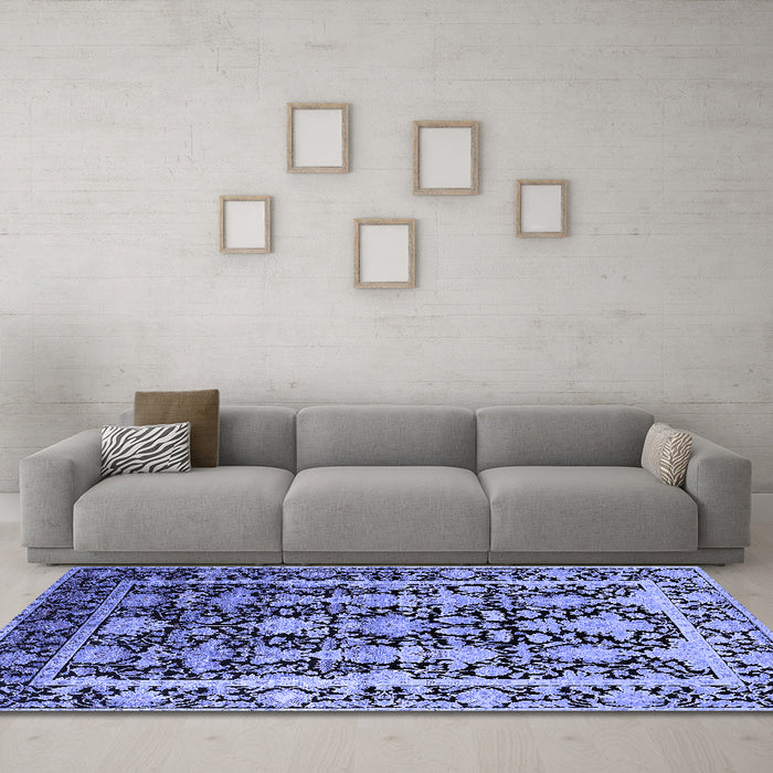 Machine Washable Oriental Blue Industrial Rug in a Living Room, wshurb1516blu