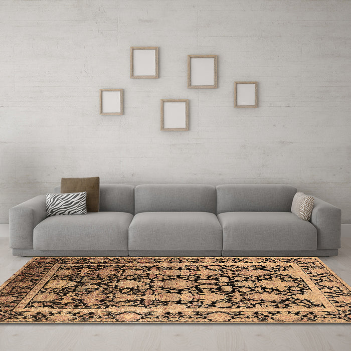 Machine Washable Oriental Brown Industrial Rug in a Living Room,, wshurb1516brn