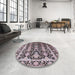 Round Mid-Century Modern Taupe Brown Oriental Rug in a Office, urb1516