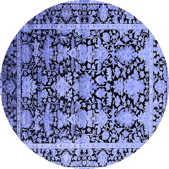 Round Machine Washable Oriental Blue Industrial Rug, wshurb1516blu