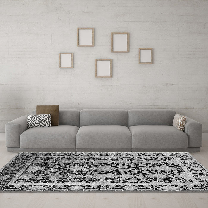 Machine Washable Oriental Gray Industrial Rug in a Living Room,, wshurb1516gry