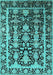 Machine Washable Oriental Turquoise Industrial Area Rugs, wshurb1516turq