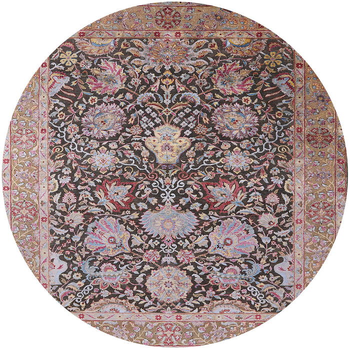 Round Mid-Century Modern Chestnut Brown Oriental Rug, urb1517