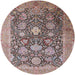 Round Mid-Century Modern Chestnut Brown Oriental Rug, urb1517