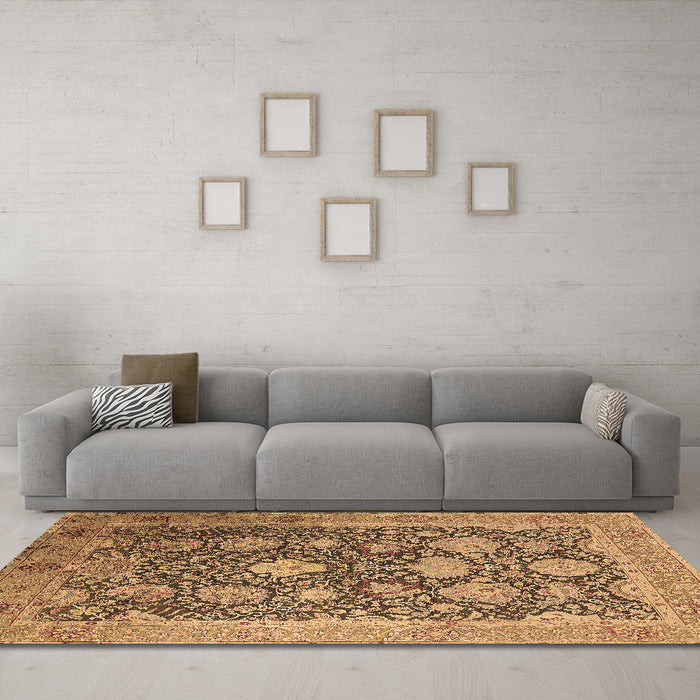 Machine Washable Oriental Brown Industrial Rug in a Living Room,, wshurb1517brn