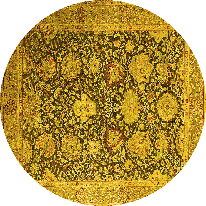 Round Machine Washable Oriental Yellow Industrial Rug, wshurb1517yw