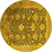 Round Machine Washable Oriental Yellow Industrial Rug, wshurb1517yw