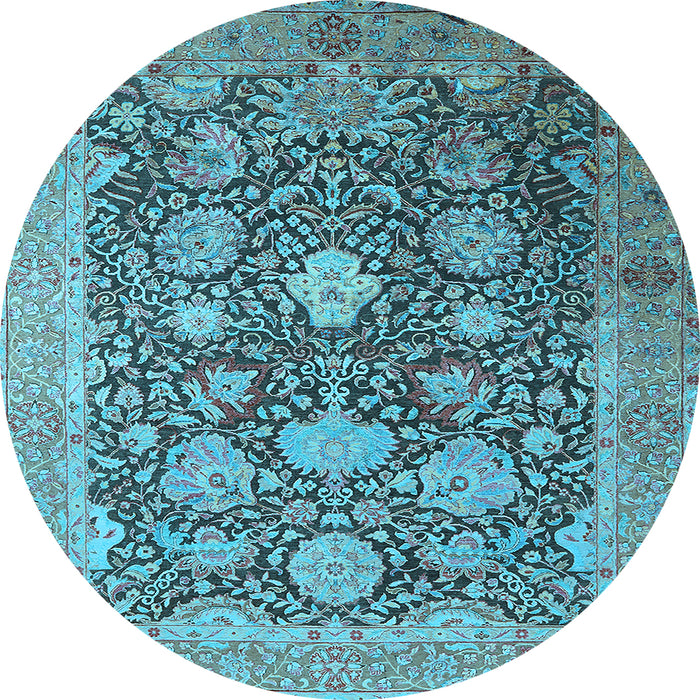 Round Oriental Light Blue Industrial Rug, urb1517lblu