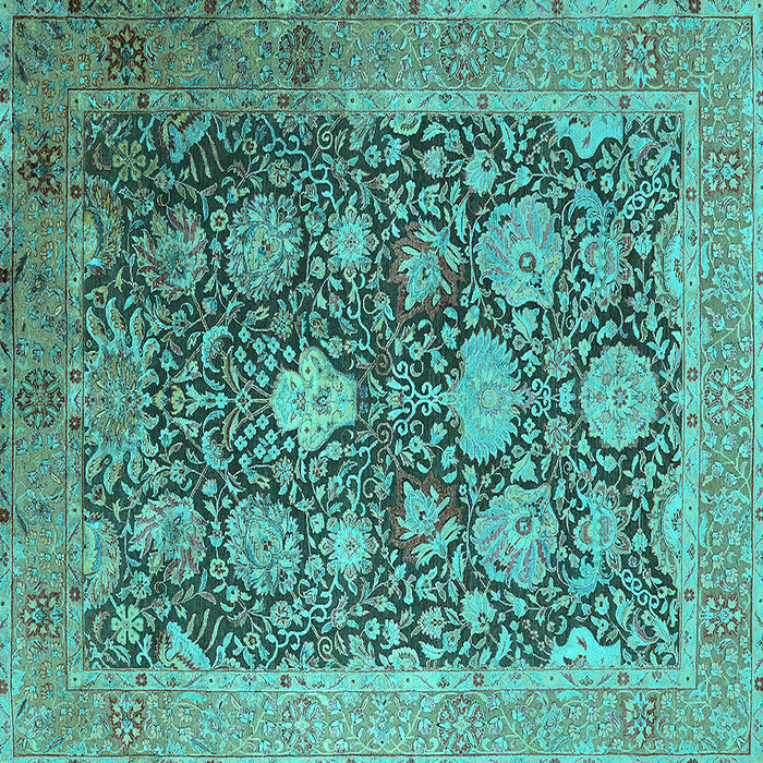 Square Machine Washable Oriental Turquoise Industrial Area Rugs, wshurb1517turq