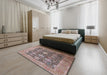 Mid-Century Modern Chestnut Brown Oriental Rug in a Bedroom, urb1517