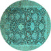 Round Machine Washable Oriental Turquoise Industrial Area Rugs, wshurb1517turq