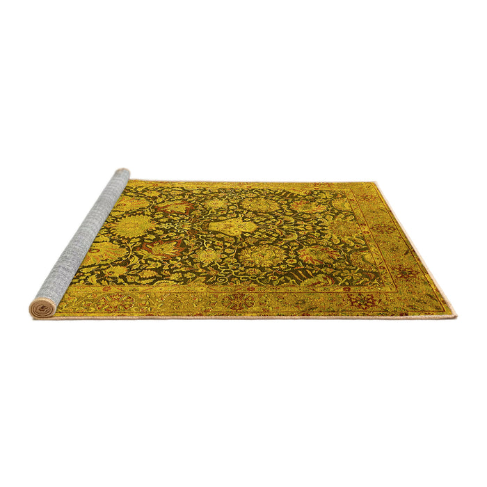 Sideview of Machine Washable Oriental Yellow Industrial Rug, wshurb1517yw