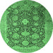 Round Oriental Emerald Green Industrial Rug, urb1517emgrn