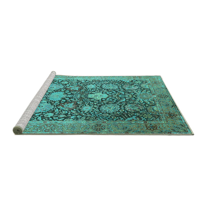 Sideview of Machine Washable Oriental Turquoise Industrial Area Rugs, wshurb1517turq