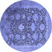 Round Machine Washable Oriental Blue Industrial Rug, wshurb1517blu