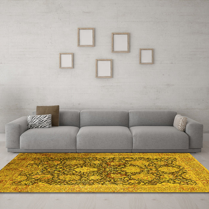 Machine Washable Oriental Yellow Industrial Rug in a Living Room, wshurb1517yw