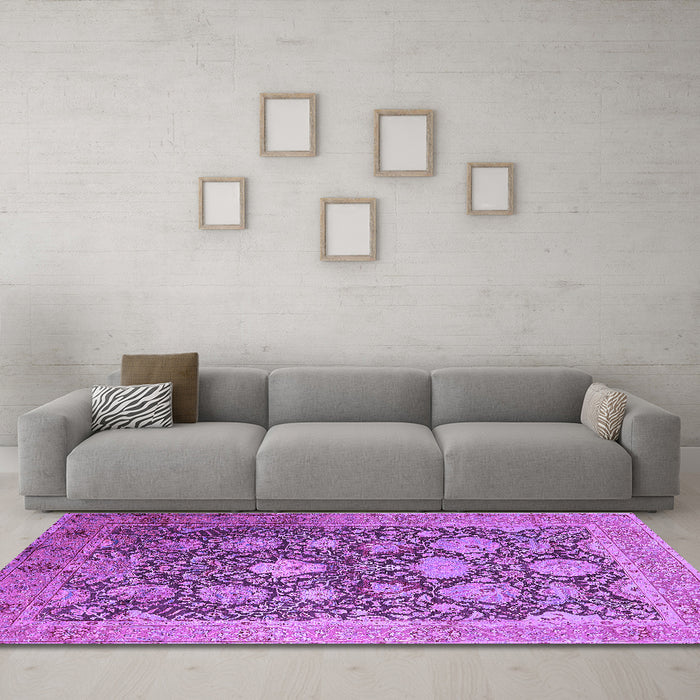 Machine Washable Oriental Purple Industrial Area Rugs in a Living Room, wshurb1517pur