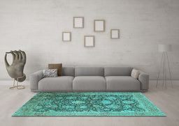 Machine Washable Oriental Turquoise Industrial Area Rugs in a Living Room,, wshurb1517turq