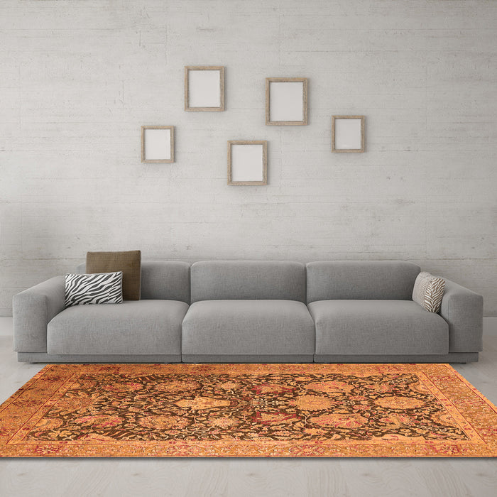 Machine Washable Oriental Orange Industrial Area Rugs in a Living Room, wshurb1517org