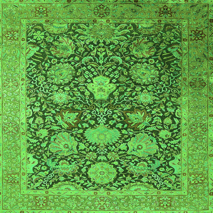Square Machine Washable Oriental Green Industrial Area Rugs, wshurb1517grn