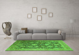 Machine Washable Oriental Green Industrial Area Rugs in a Living Room,, wshurb1517grn