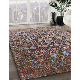 Mid-Century Modern Red Brown Oriental Rug in Family Room, urb1518