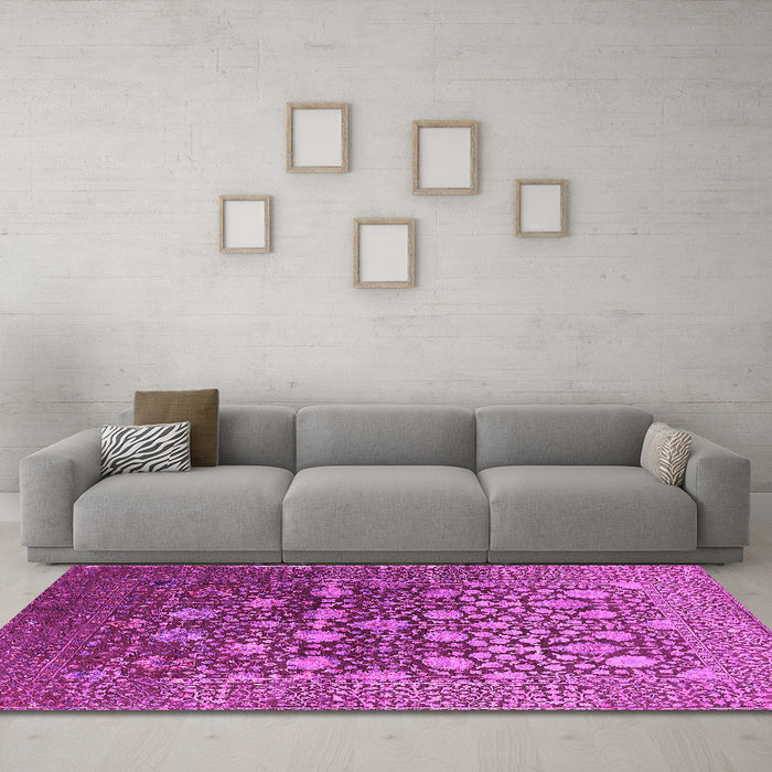 Machine Washable Oriental Pink Industrial Rug in a Living Room, wshurb1518pnk