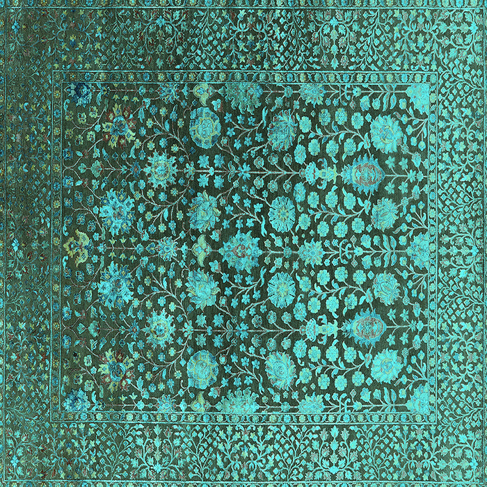 Square Oriental Turquoise Industrial Rug, urb1518turq