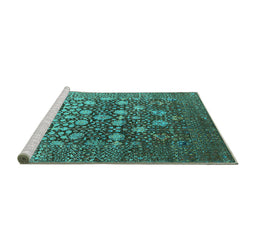 Sideview of Machine Washable Oriental Turquoise Industrial Area Rugs, wshurb1518turq