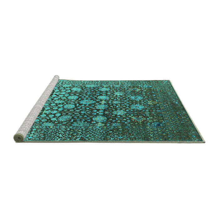 Sideview of Machine Washable Oriental Turquoise Industrial Area Rugs, wshurb1518turq