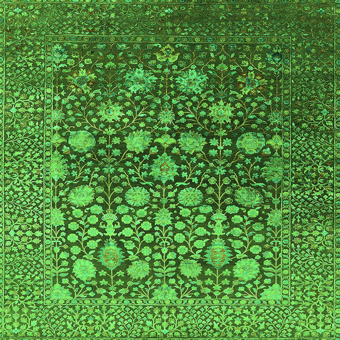 Square Machine Washable Oriental Green Industrial Area Rugs, wshurb1518grn