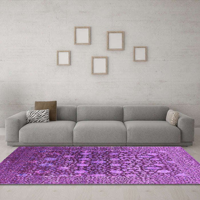 Machine Washable Oriental Purple Industrial Area Rugs in a Living Room, wshurb1518pur